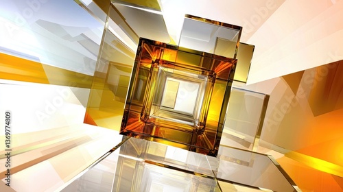 Bright yellow abstract texture with multi-layered glossy squares, futuristic geometric depth, and stripe accents.