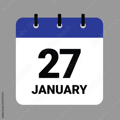 Vector illustration of a calendar icon showing dates and events. JAHUARY 27 Calendar Icon – Flat Design, Minimalist Date Illustration