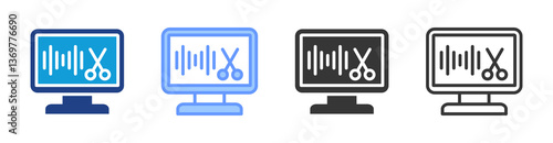 Audio Editing icon set multiple style collection