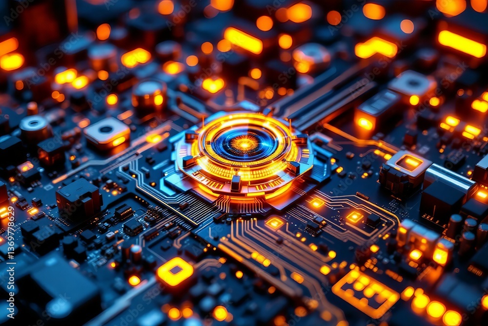 Fototapeta premium Futuristic Microchip on Circuit Board Technology Innovation