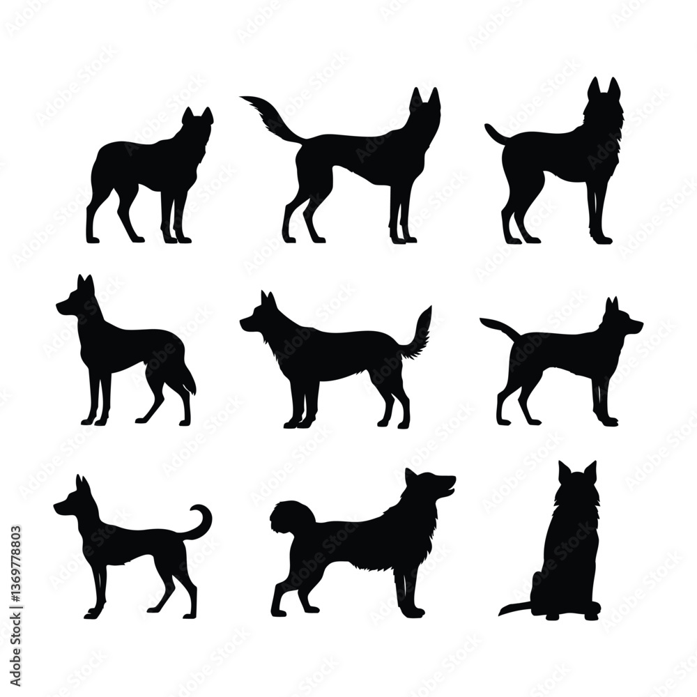 Dog silhouette set vector flat graphics Dog silhouette set vector flat graphics
