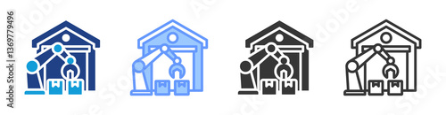 Warehouse Automation icon set multiple style collection