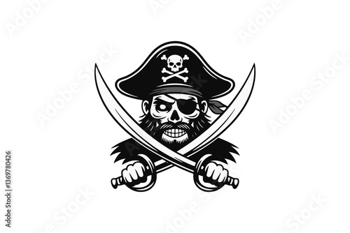 pirate skull Black and White Vector