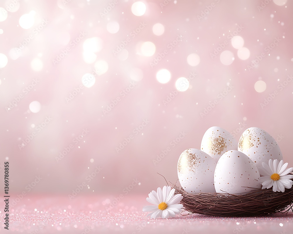 Easter eggs nest with pink bokeh. Easter eggs nest with pink bokeh.