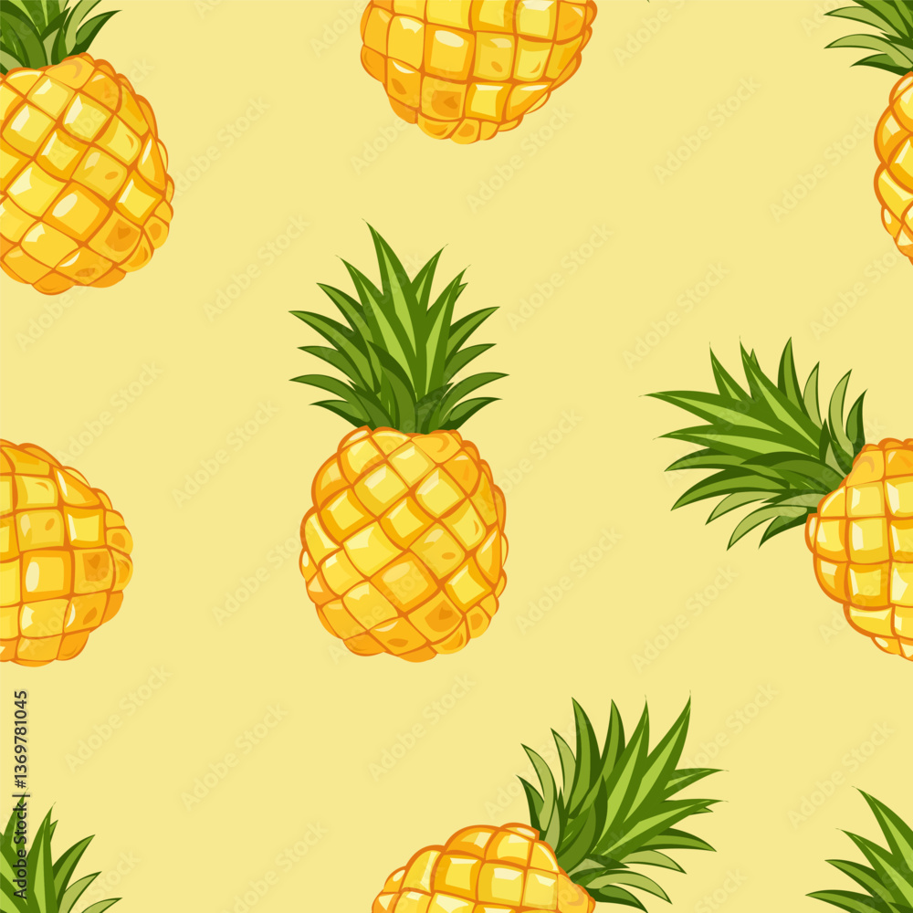 summer seamless pattern with big yellow pineapples on a light background summer seamless pattern with big yellow pineapples on a light background