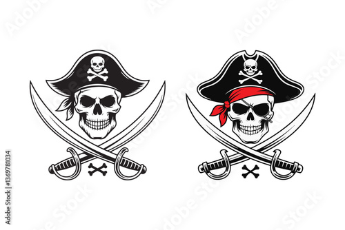 pirate skull Black and White Vector