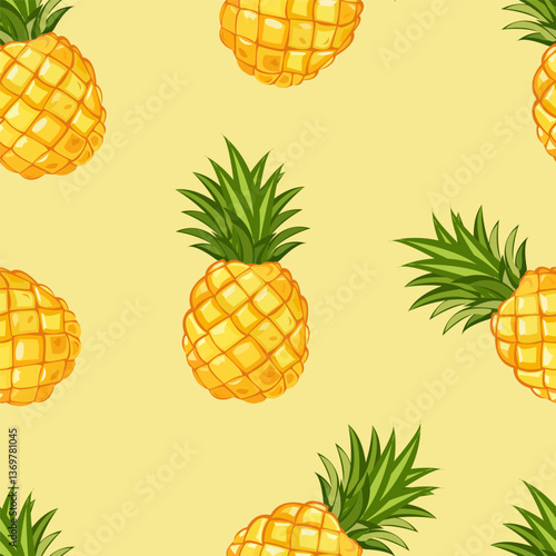 summer seamless pattern with big yellow pineapples on a light background