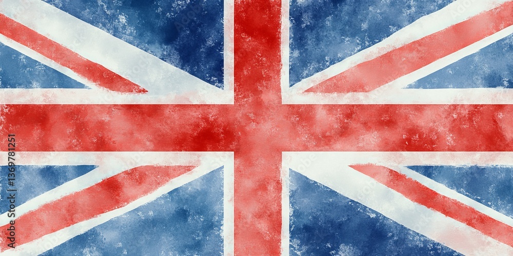 Fototapeta premium Grunge Flag of the United Kingdom with a Watercolor Texture, Patriotic Symbol of Great Britain
