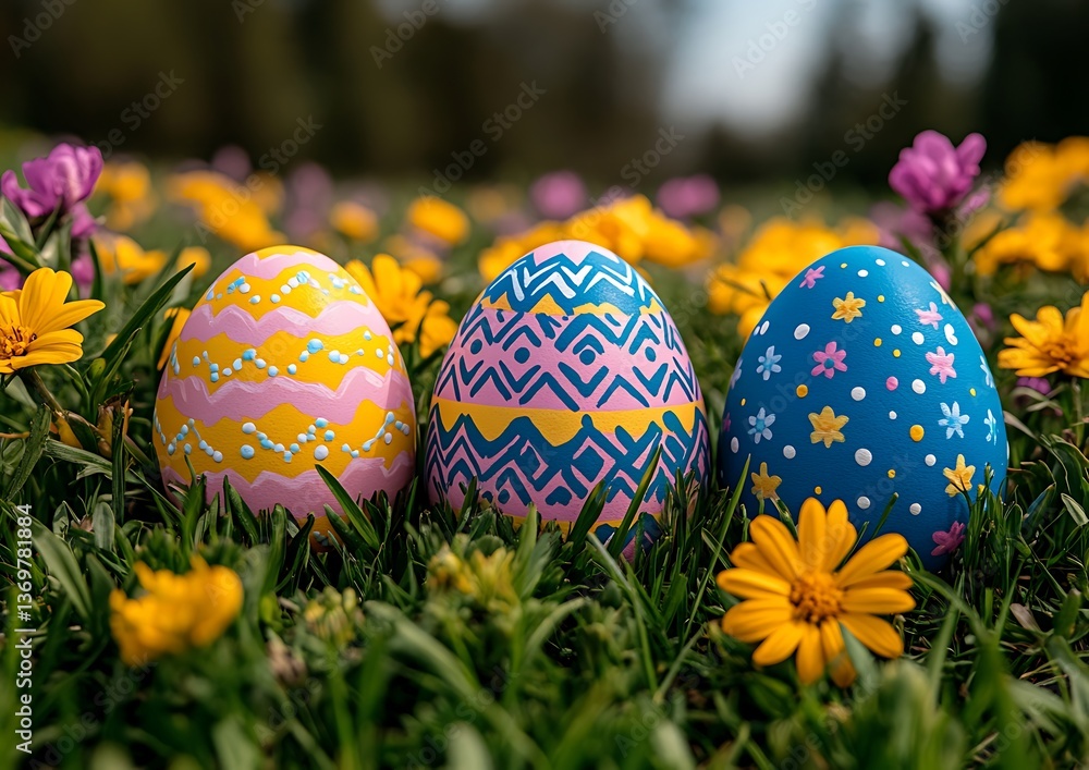 Easter eggs spring meadow flowers. Easter eggs spring meadow flowers.