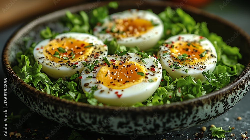 Fresh Egg Salad with Herbs on a Bed of Crisp Greens in a Rustic Bowl Fresh Egg Salad with Herbs on a Bed of Crisp Greens in a Rustic Bowl