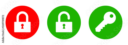 Lock and unlock icon. Lock, unlock and key icons. privacy symbol set color in simple style. Set of close and open locks. Lock icon collection. Locked and unlocked black icon, lock, icon, unlock.