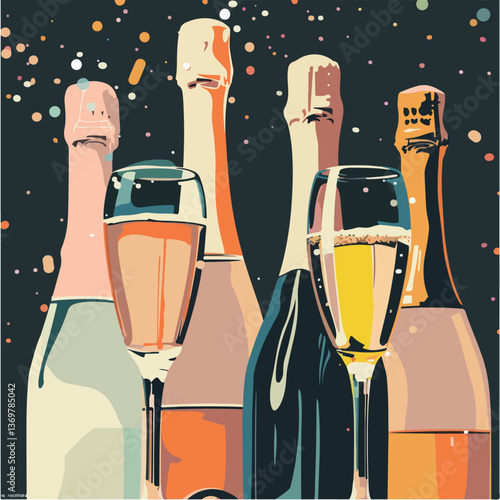 party, illustration, drink, alcohol, wine, celebrate, glass, vector, champagne, design, bubble, fun, object, background, celebration, gold, crystal, beverage, luxury, hand, graphic, glasses, cocktail,