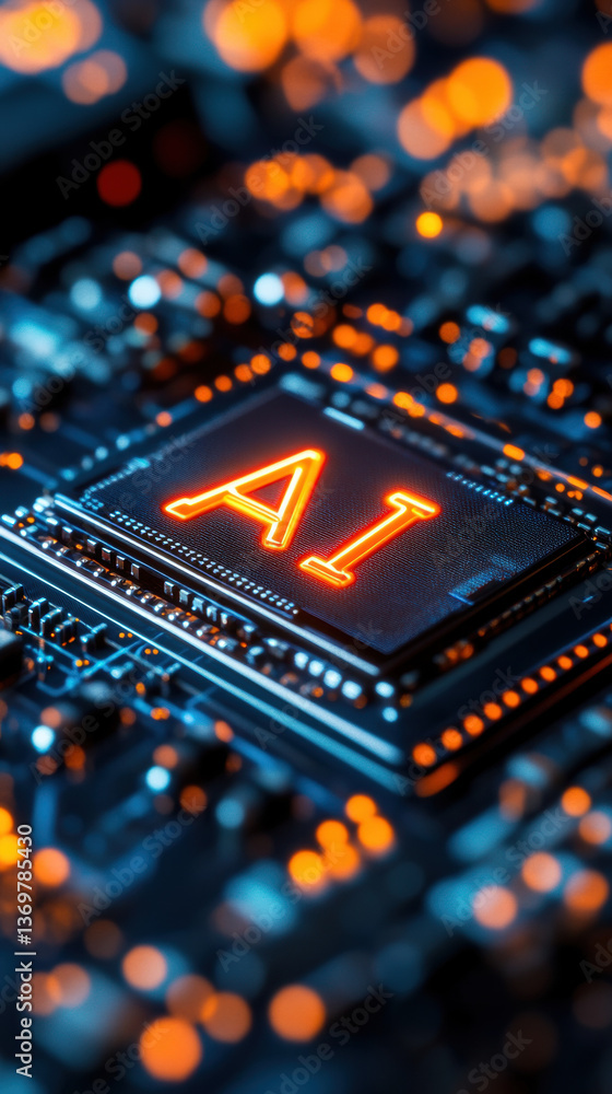 Fototapeta premium AI Chip on Circuit Board