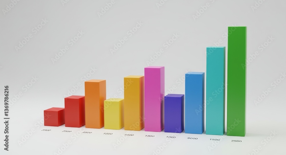 Colorful Ascending Bar Graph - A vibrant bar graph showcasing upward growth, using a spectrum of colors from red to green. Ideal for presentations or reports illustrating positive trends Colorful Ascending Bar Graph - A vibrant bar graph showcasing upward growth, using a spectrum of colors from red to green. Ideal for presentations or reports illustrating positive trends