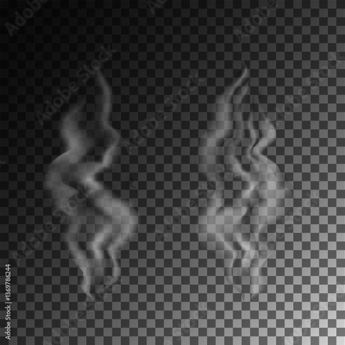 Abstract white smoke isolated on a transparent background, realistic vector illustration. Set of isolated objects 31.