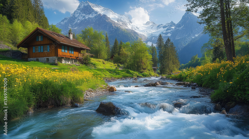 Rustic Cabin by a Swift Mountain Stream Rustic Cabin by a Swift Mountain Stream