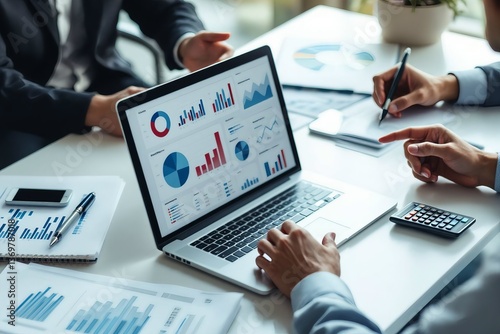 Business Team Analyzing Financial Data on Laptop

