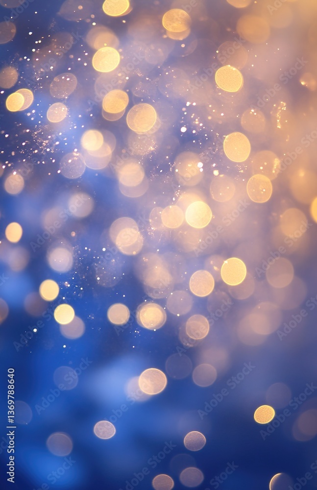 A blurred blue background filled with various sizes of orange light spots, circular light spots with a soft glow A blurred blue background filled with various sizes of orange light spots, circular light spots with a soft glow