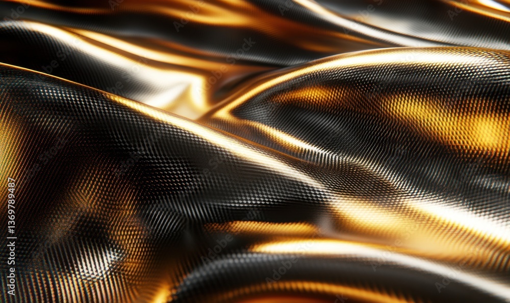 Naklejka premium Flowing gold and black textured fabric with subtle light reflections