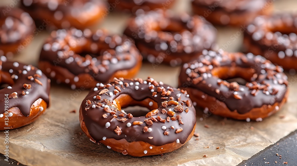 Hand-Dipped Chocolate Pretzels on Parchment Paper for Delicious Treat Presentation Hand-Dipped Chocolate Pretzels on Parchment Paper for Delicious Treat Presentation