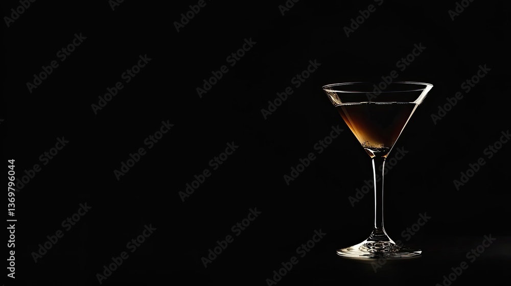 Elegant cocktail in a glass against a dark background, highlighting its rich color and clarity Elegant cocktail in a glass against a dark background, highlighting its rich color and clarity