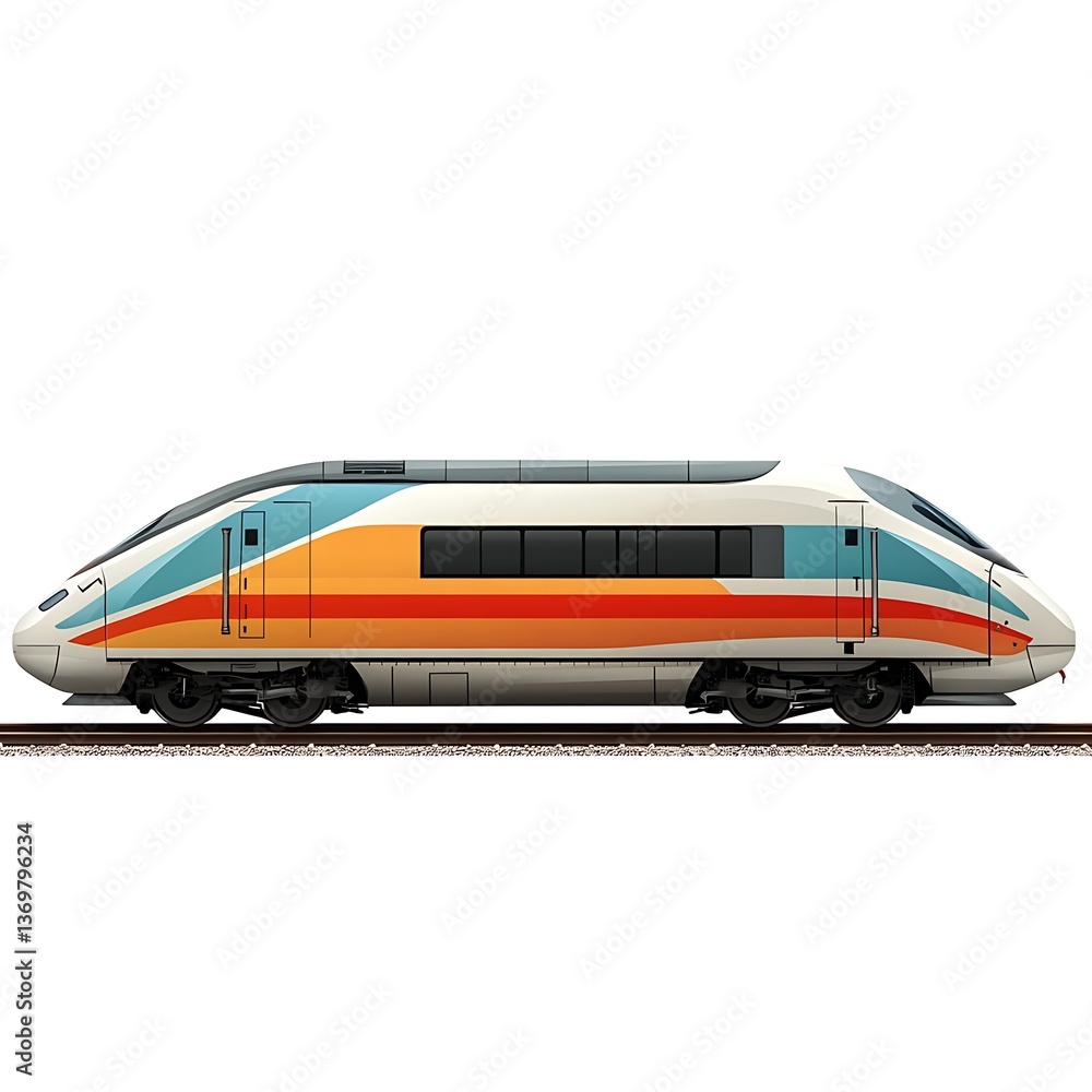 Naklejka premium High-Speed Bullet Train Viewed From Side in Simple Clipart Style with Vibrant Color Design