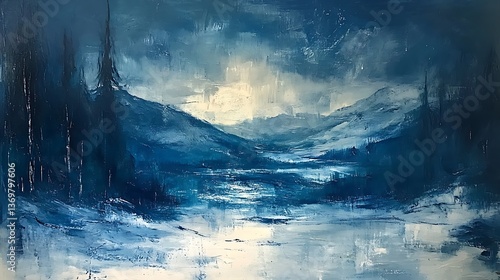 Abstract winter landscape painting