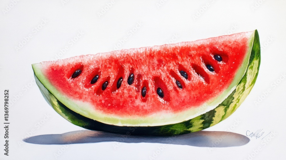 Close-up slice of watermelon, vibrant red flesh and black seeds, studio shot Close-up slice of watermelon, vibrant red flesh and black seeds, studio shot