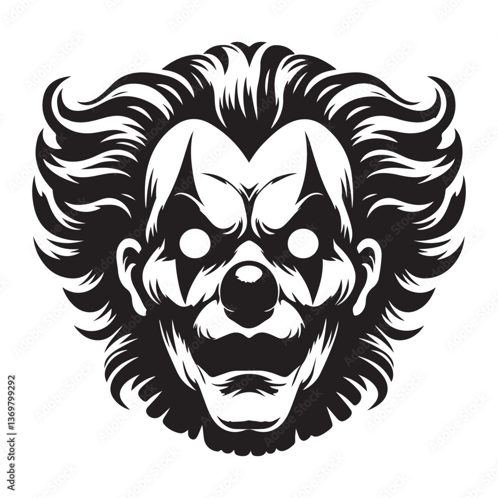Vector Illustration of a Frightening Clown Face Silhouette Design Vector Illustration of a Frightening Clown Face Silhouette Design