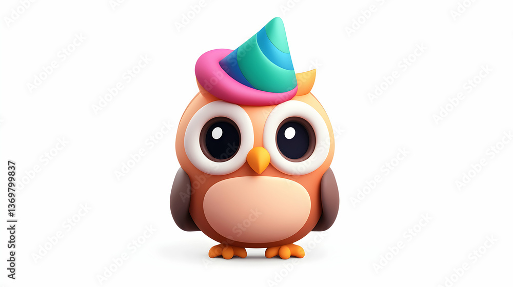 Cute Cartoon Owl Wearing a Party Hat Cute Cartoon Owl Wearing a Party Hat