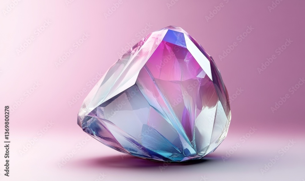 Iridescent crystal on pink background, ideal for luxury or abstract designs Iridescent crystal on pink background, ideal for luxury or abstract designs