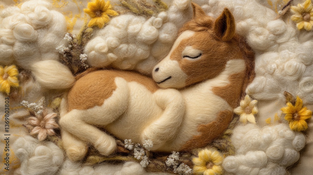 Art Handcrafted Felt Scene High Clouds Cozy Charm. Art Handcrafted Felt Scene High Clouds Cozy Charm.