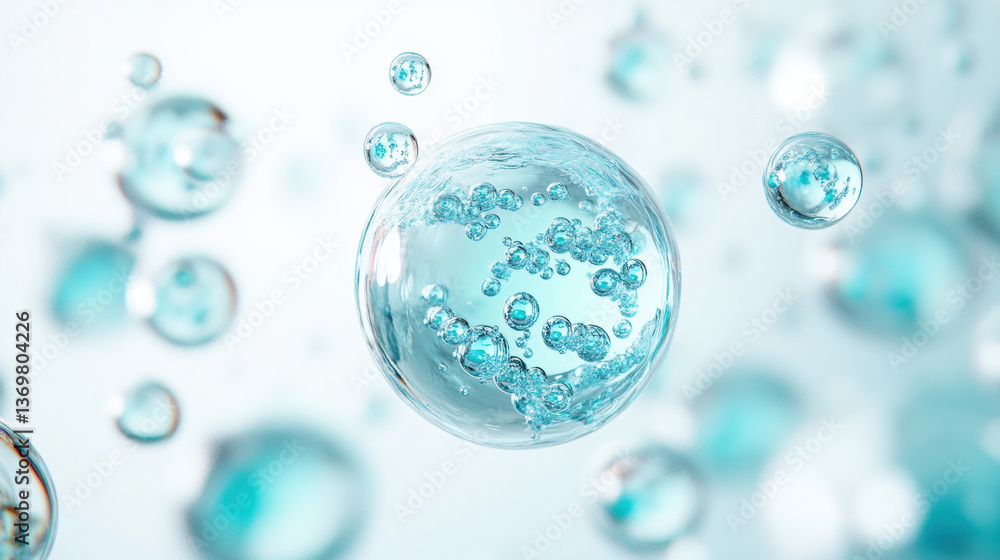 Microscopic View of Transparent Bubbles with Blue Liquid Microscopic View of Transparent Bubbles with Blue Liquid