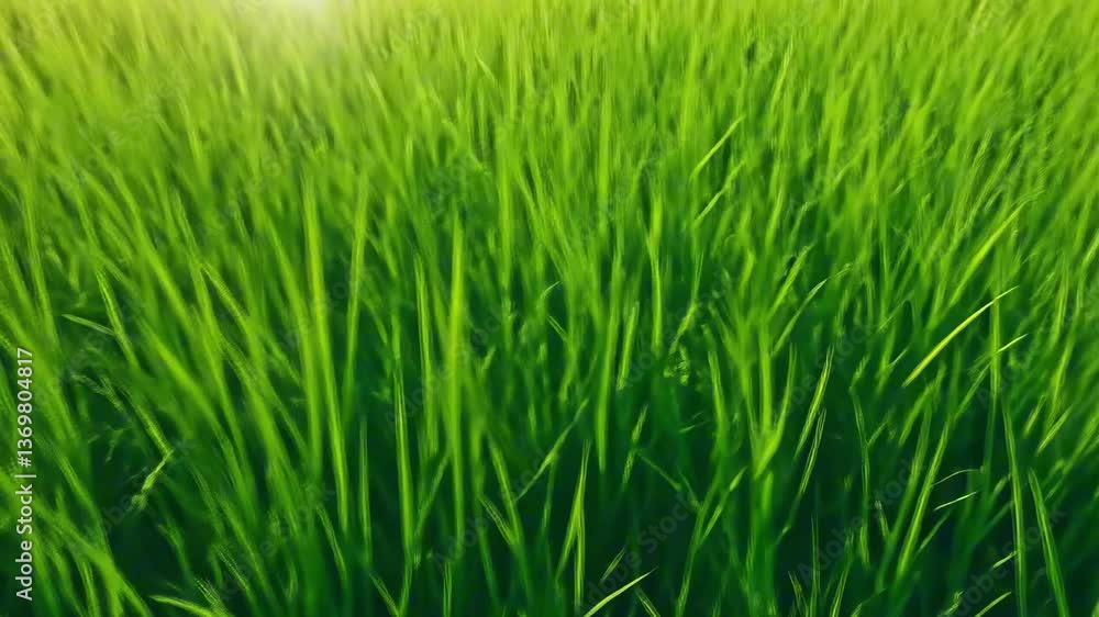Bright green blades of grass lit by sunlight swaying gently in natural breeze. Concept of renewal and environmental harmony background Bright green blades of grass lit by sunlight swaying gently in natural breeze. Concept of renewal and environmental harmony background