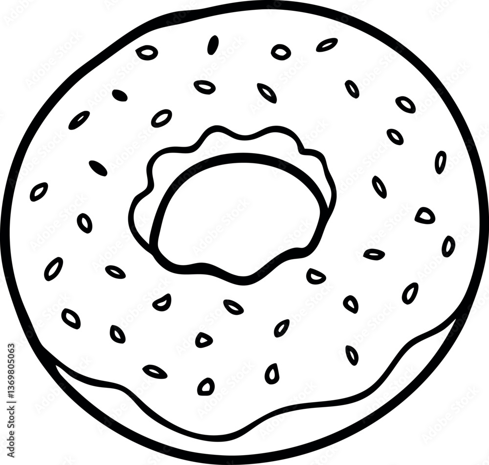 Outline Donut with Sprinkles, Black and White Simple Design, Food Outline Donut with Sprinkles, Black and White Simple Design, Food