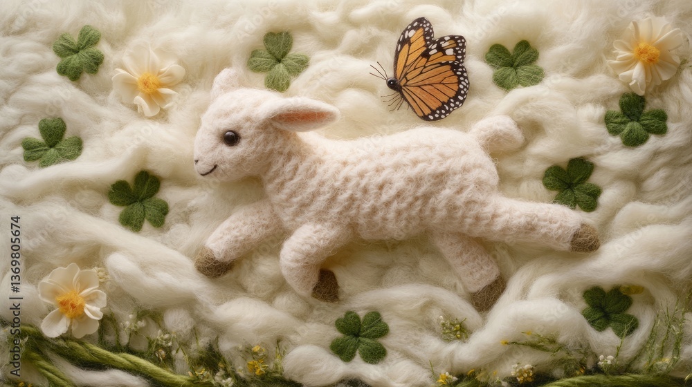 Art Handcrafted Felt View Wool Clouds Butterfly Fluffy Art Handcrafted Felt View Wool Clouds Butterfly Fluffy
