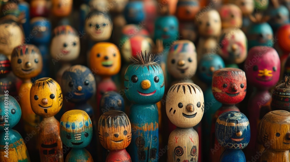 A Crowd of Colorful Kokeshi Dolls A Crowd of Colorful Kokeshi Dolls