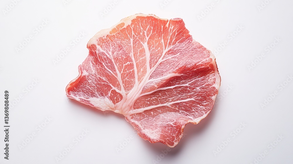 Single slice of cured ham, isolated on white background. Possible use for food magazine Single slice of cured ham, isolated on white background. Possible use for food magazine