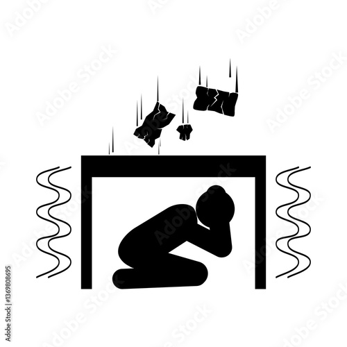 Earthquake icon. Man Hide under the table during earthquake symbol. safety precaution. Flat Vector illustration design.