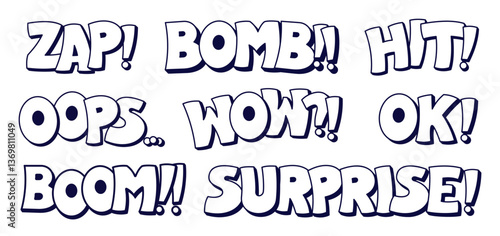 Speech bubbles pack with zap bomb hit ops wow ok boom surprise black and white worlds and halftone elements.