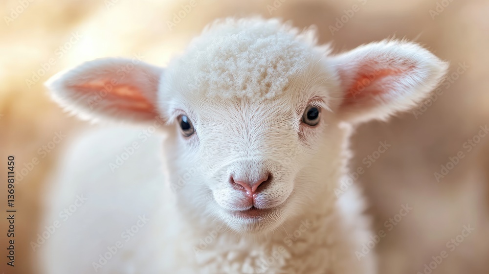 Cute Adorable Young Lamb with Soft Fluffy Wool and Bright Eyes Cute Adorable Young Lamb with Soft Fluffy Wool and Bright Eyes