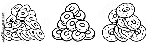 Outline Stacks of Donuts with Sprinkles, Black and White Style, Confectionery Desserts
