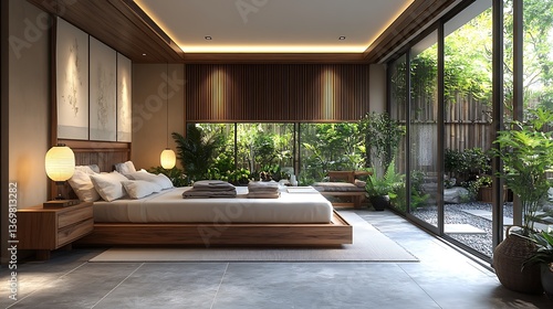 Wallpaper Mural Luxurious Japanese Inspired Bedroom with Tatami and Natural Elements in a Modern Setting Torontodigital.ca