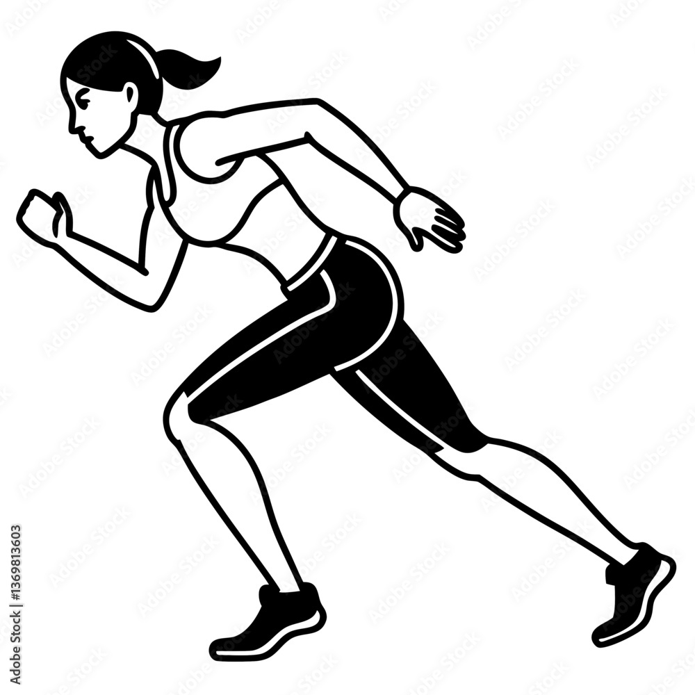 Line art vector silhouette of a woman sprinter in a fast running position Line art vector silhouette of a woman sprinter in a fast running position