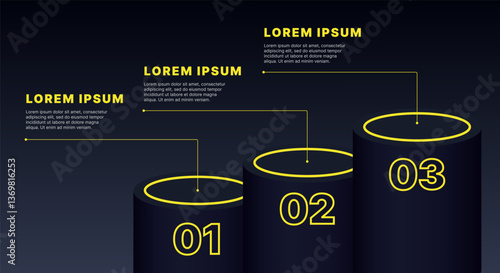 Obraz na płótnie Modern infographic template for business presentations: step-by-step process with numbers, text blocks, and graphic elements for easy demonstration of a plan, strategy, or report. w salonie