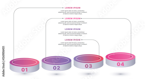 Modern infographic template for business presentations: step-by-step process with numbers, text blocks, and graphic elements for easy demonstration of a plan, strategy, or report.