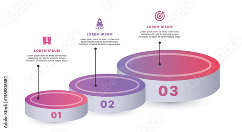 Obraz na płótnie Modern infographic template for business presentations: step-by-step process with numbers, text blocks, and graphic elements for easy demonstration of a plan, strategy, or report. w salonie