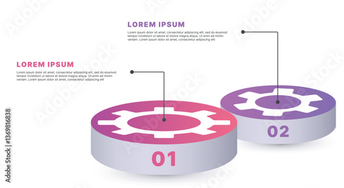 Modern infographic template for business presentations: step-by-step process with numbers, text blocks, and graphic elements for easy demonstration of a plan, strategy, or report.