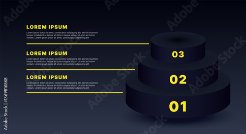 Modern infographic template for business presentations: step-by-step process with numbers, text blocks, and graphic elements for easy demonstration of a plan, strategy, or report.