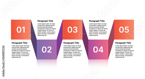 Modern infographic template for business presentations: step-by-step process with numbers, text blocks, and graphic elements for easy demonstration of a plan, strategy, or report.